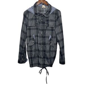 Free People We The Free Plaid Hooded Jacket Women’s Size Small Black Gray Street